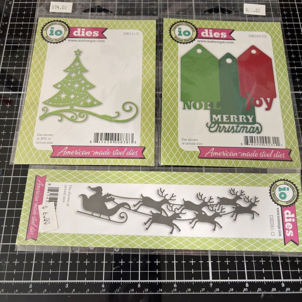 Lot 3 IO Impression Obsession Christmas Die Lot Tree Tags Santa Reindeer NEW